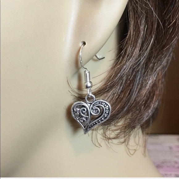 Sterling Silver Tibetan Heart Filigree Earrings - Picture 3 of 6